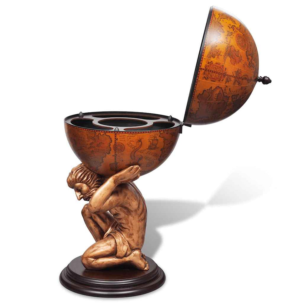 Globe bar with Atlas stand design, 42x42x85cm