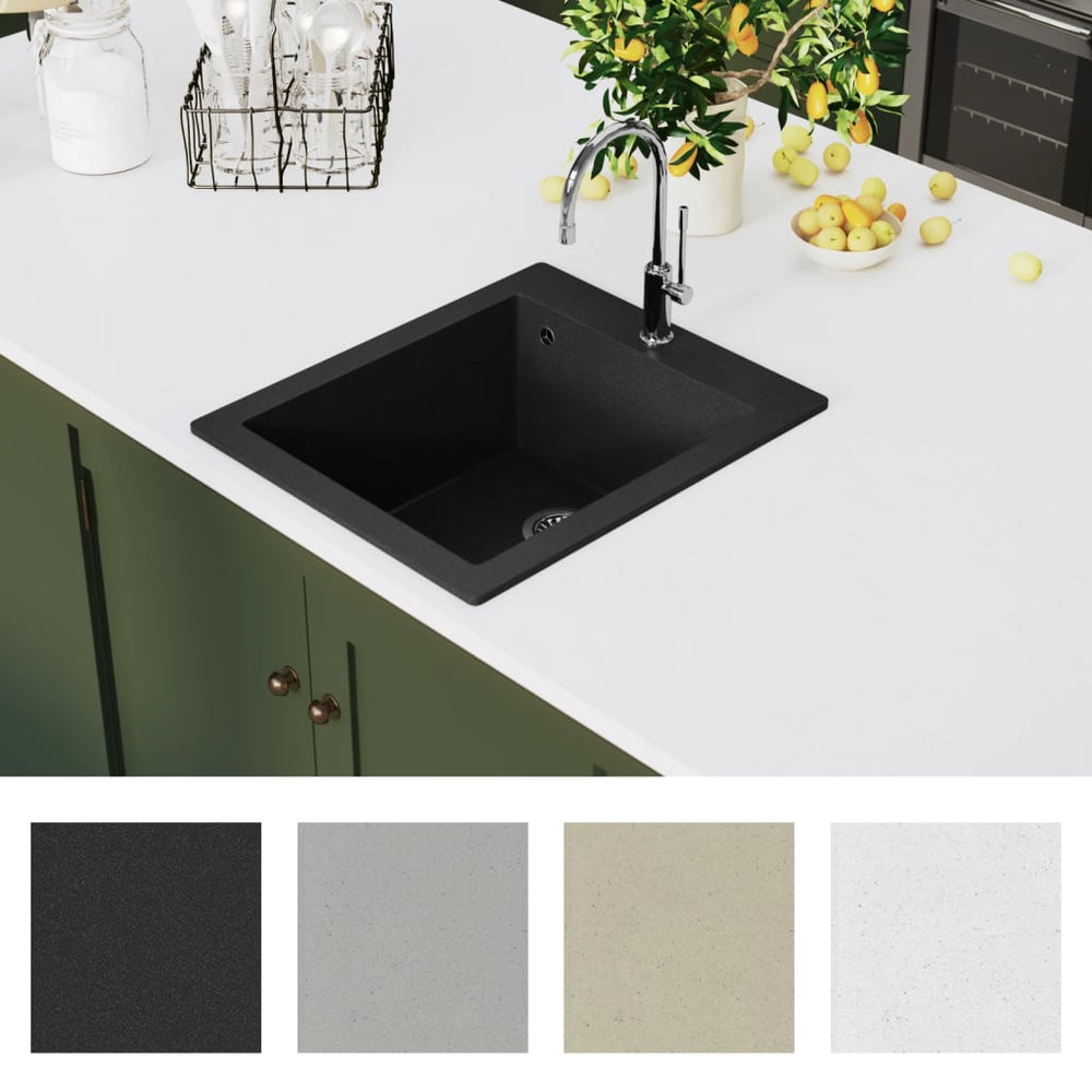 Drop-in kitchen sink, single bowl, granite, black