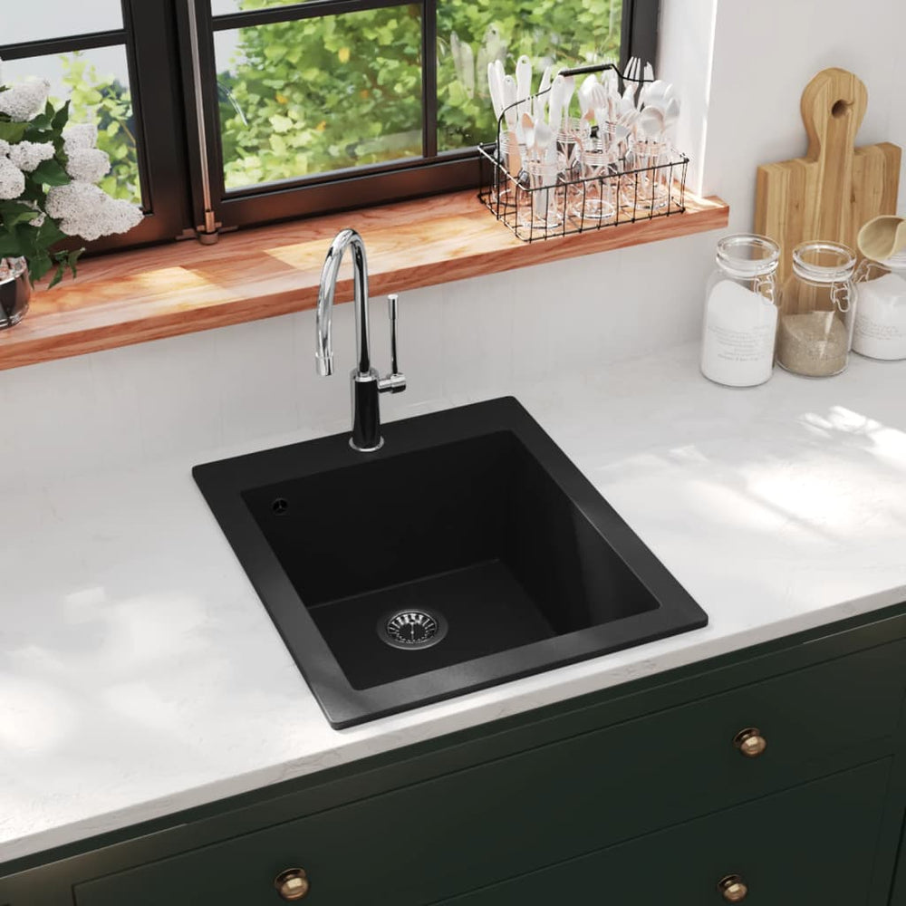 Drop-in kitchen sink, single bowl, granite, black