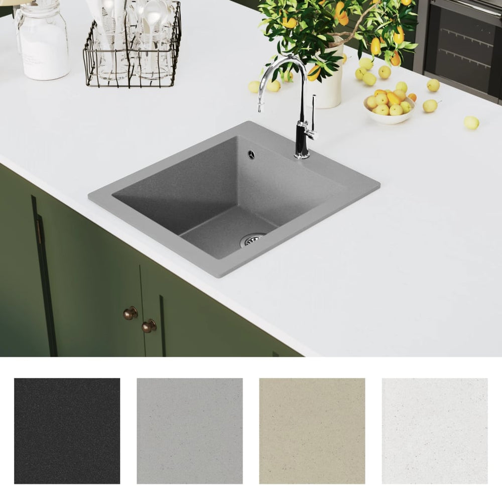 Inset kitchen sink, single bowl, granite, grey