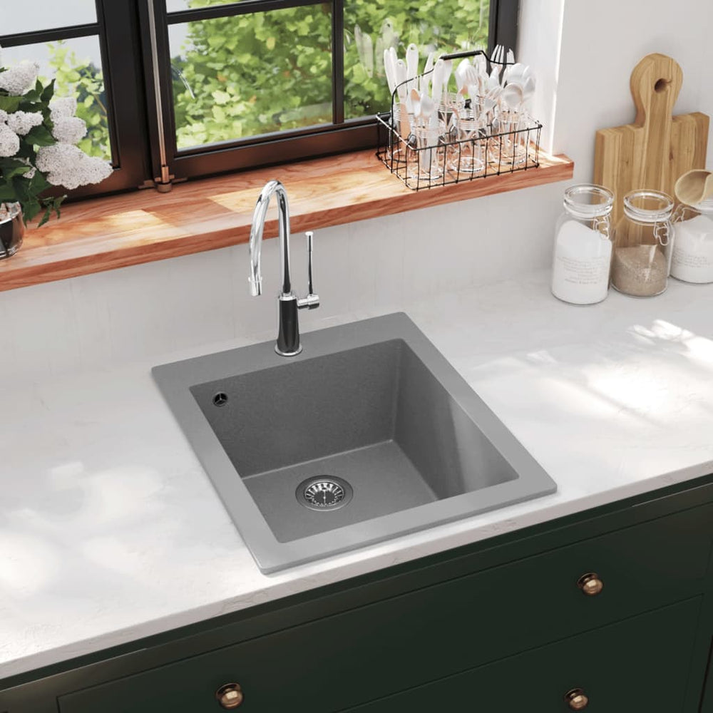 Inset kitchen sink, single bowl, granite, grey