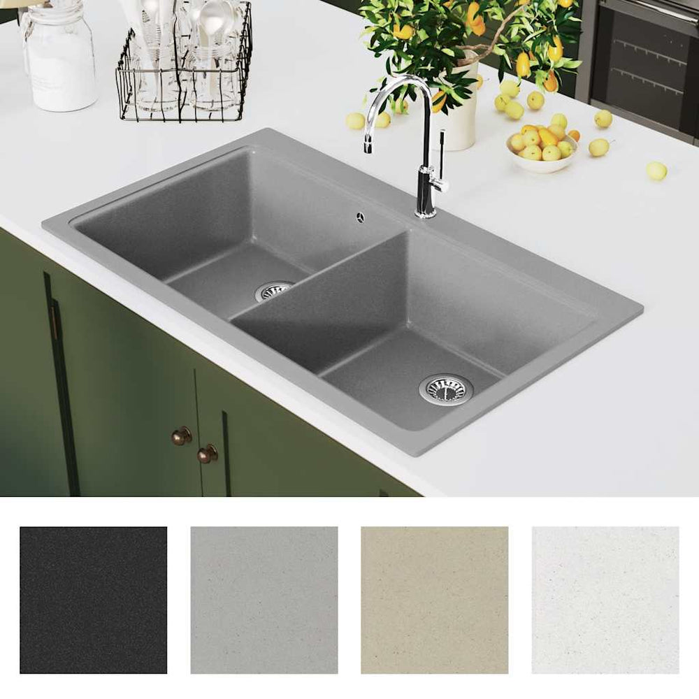 Granite Double Inset Kitchen Sink, Grey