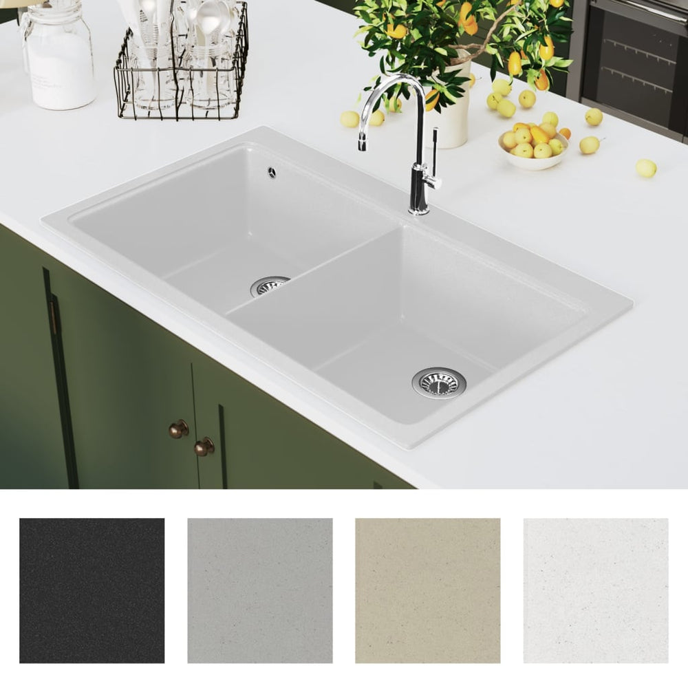Cream White Double Inset Granite Kitchen Sink