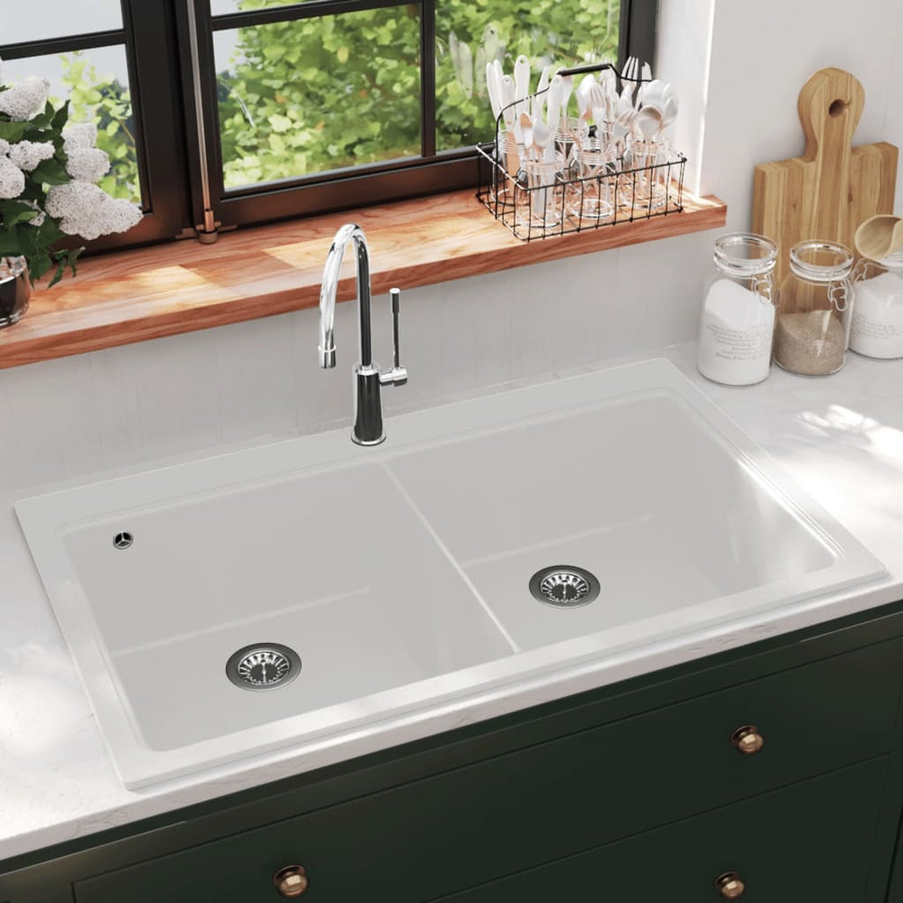 Cream White Double Inset Granite Kitchen Sink