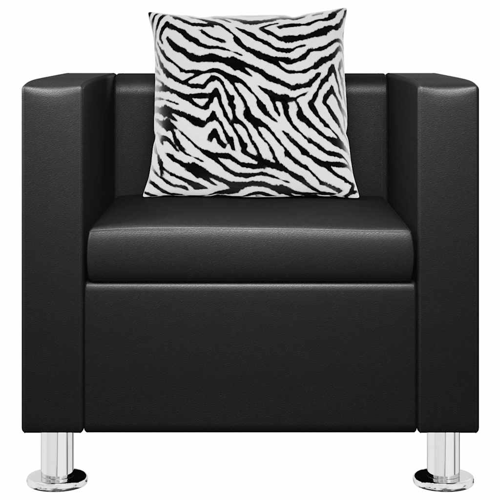 Armchair, black, faux leather