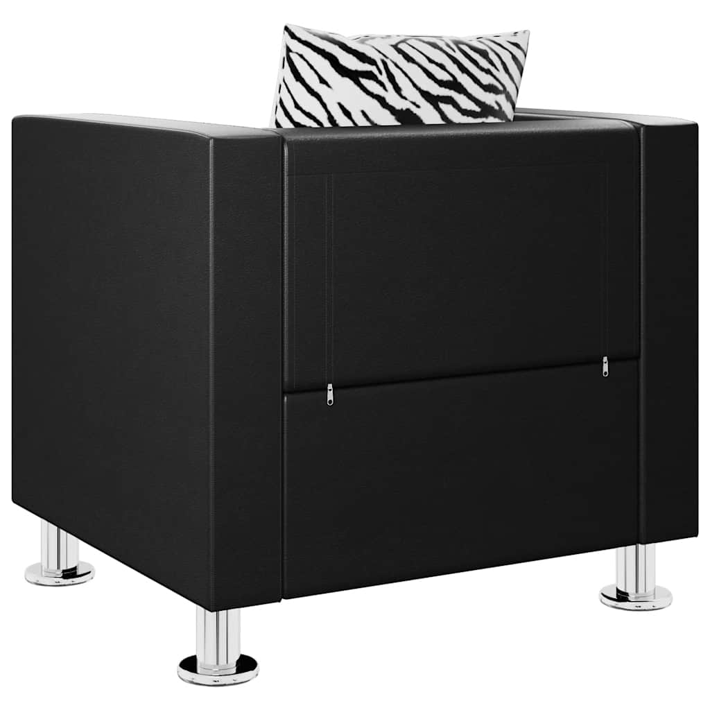 Armchair, black, faux leather