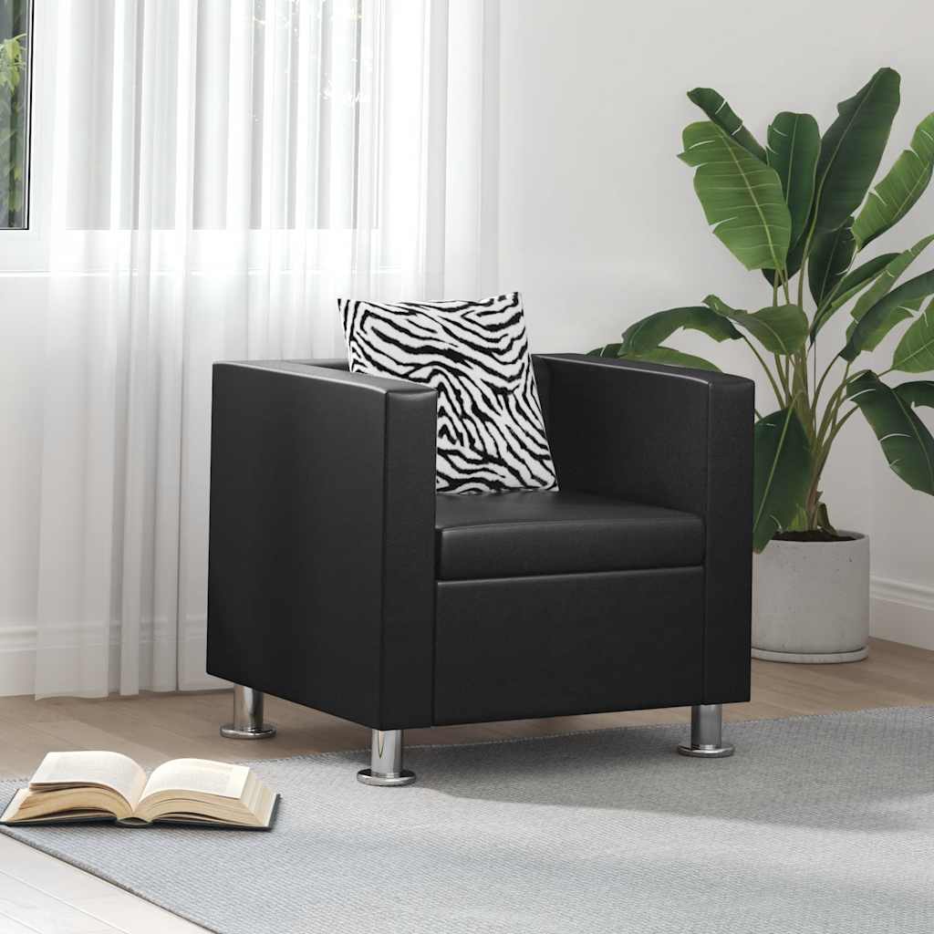 Armchair, black, faux leather