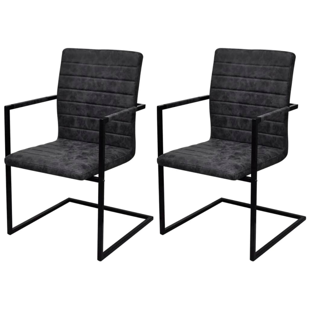 Cantilever dining chairs, 2 pcs., black, artificial leather