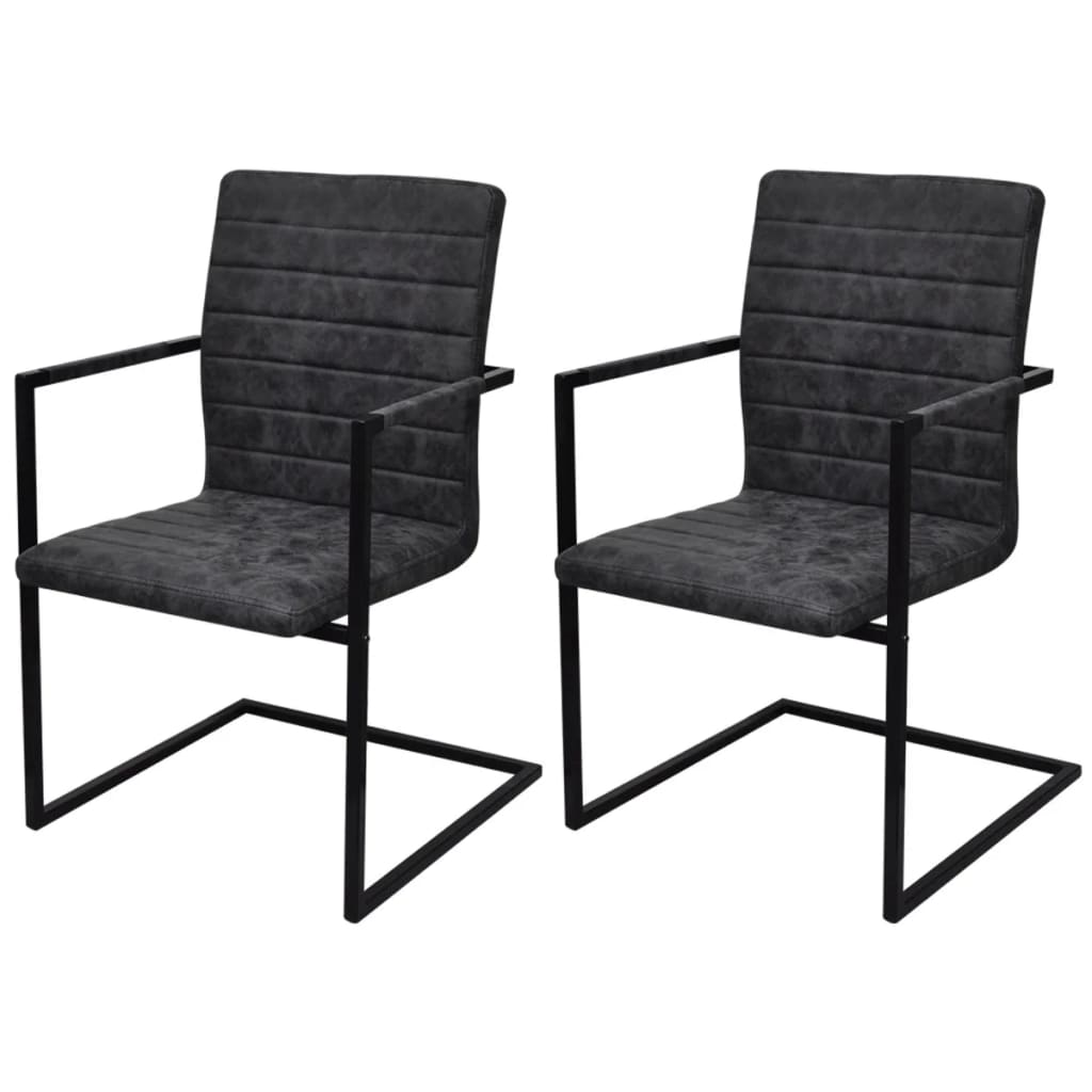 Cantilever dining chairs, 2 pcs., black, artificial leather