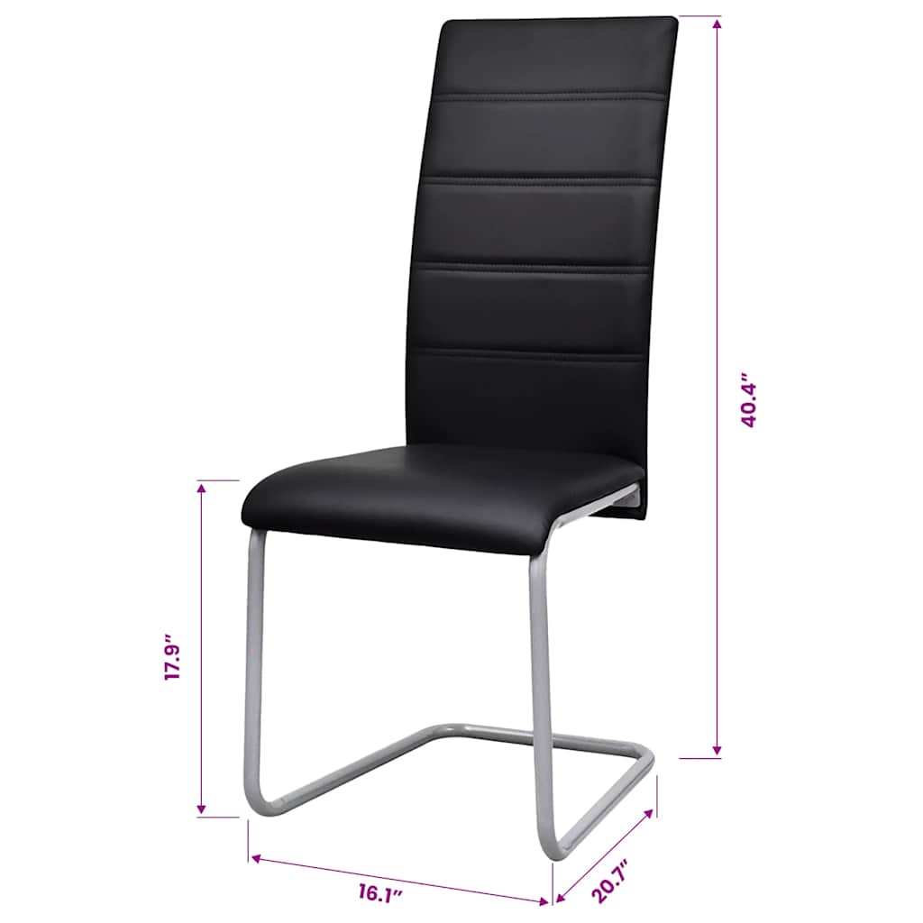 Cantilever dining chairs, 2 pcs., black, artificial leather