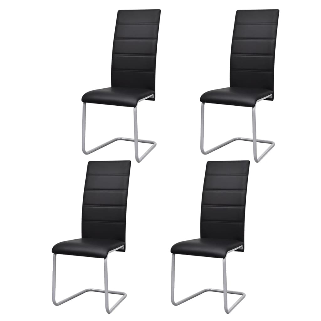 Cantilever dining chairs, 4 pcs., black, artificial leather