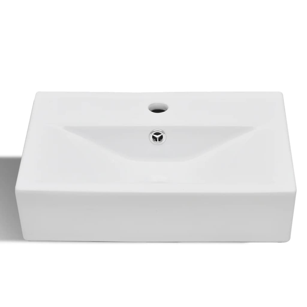 Ceramic sink, tap hole, overflow hole, white