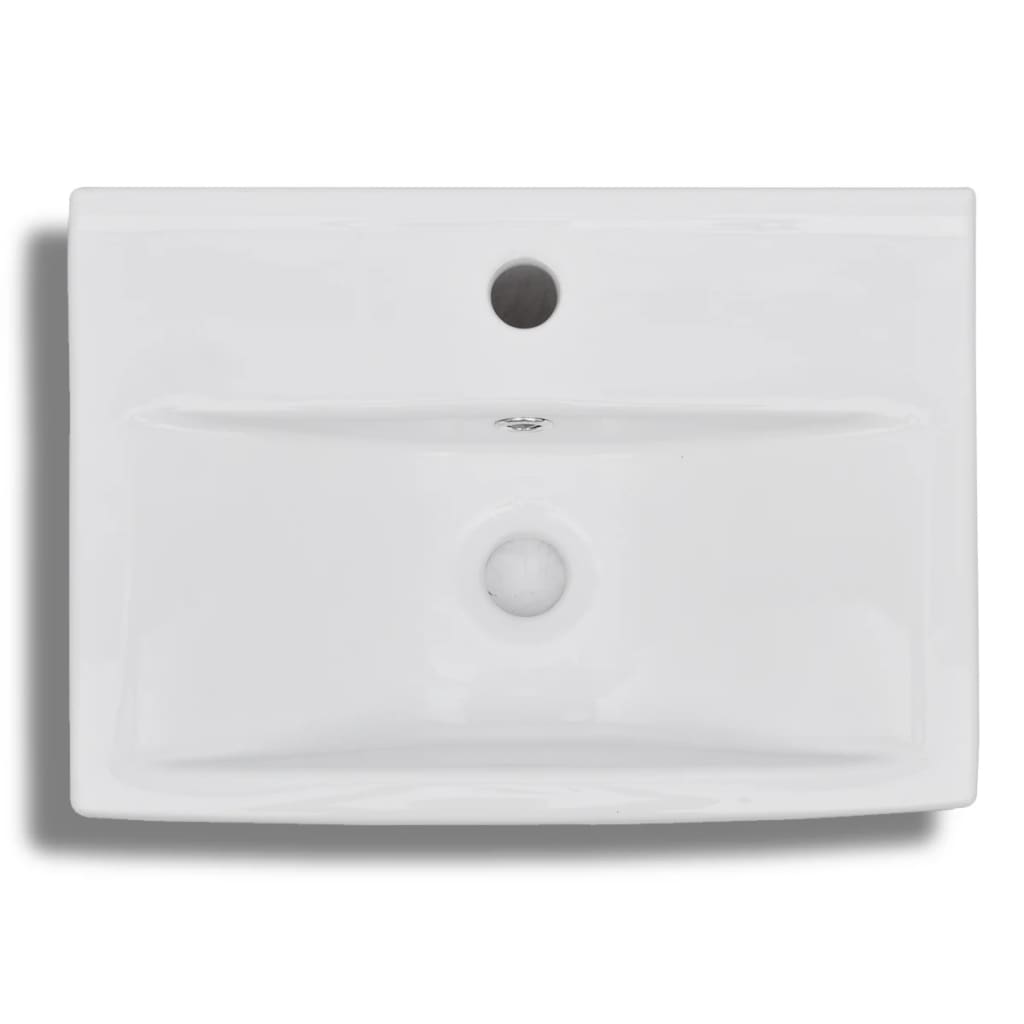 Ceramic sink, tap hole, overflow hole, white
