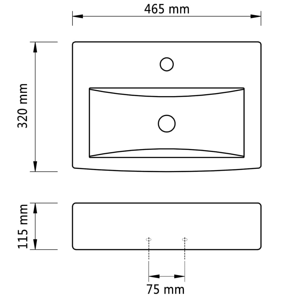 Ceramic sink, tap hole, overflow hole, white