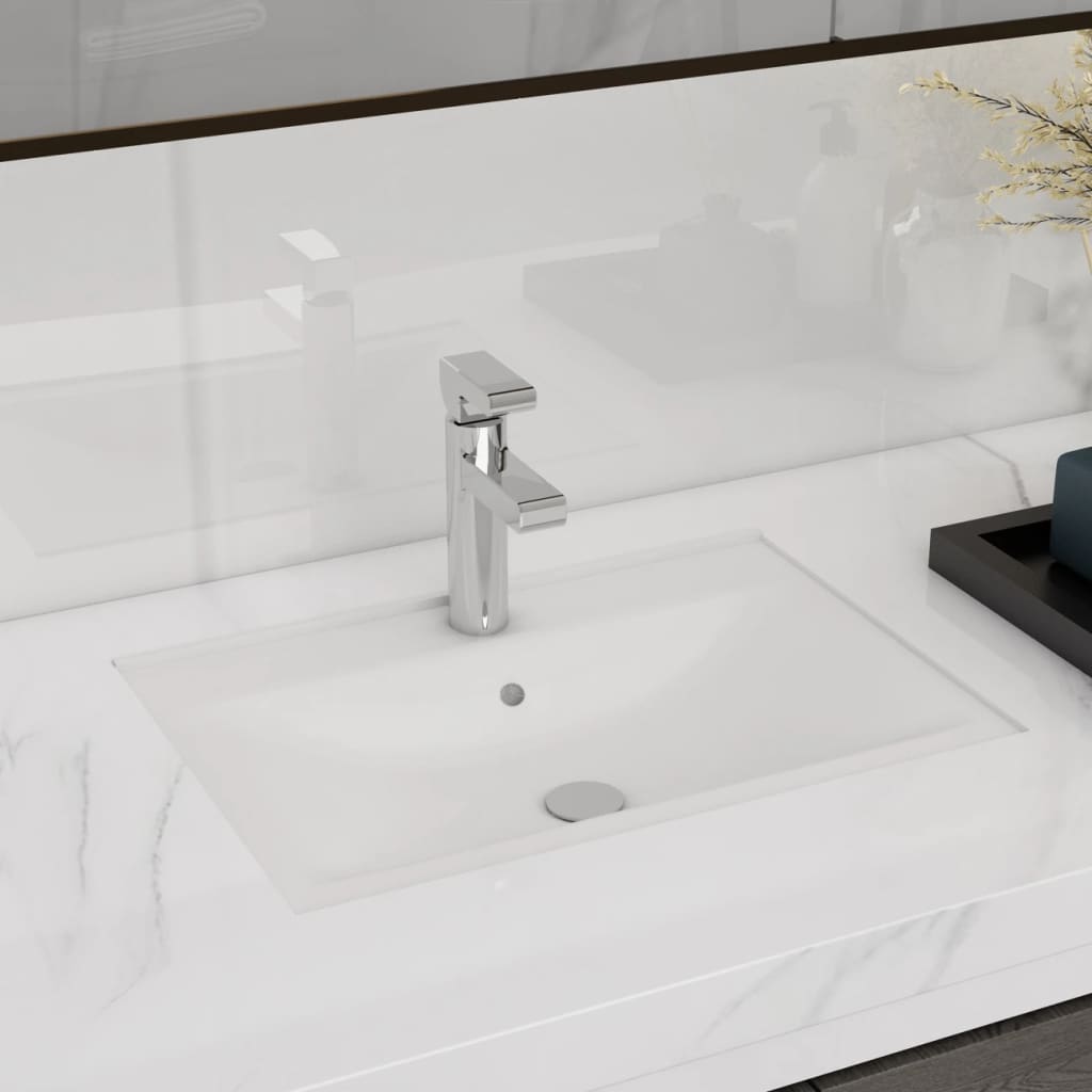 Ceramic sink, tap hole, overflow hole, white