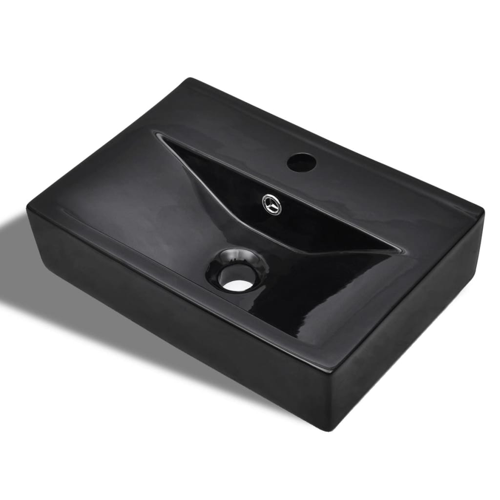 Ceramic washbasin, tap hole, overflow hole, black