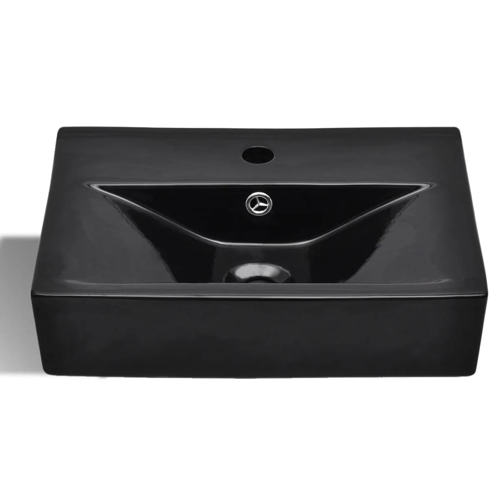 Ceramic washbasin, tap hole, overflow hole, black