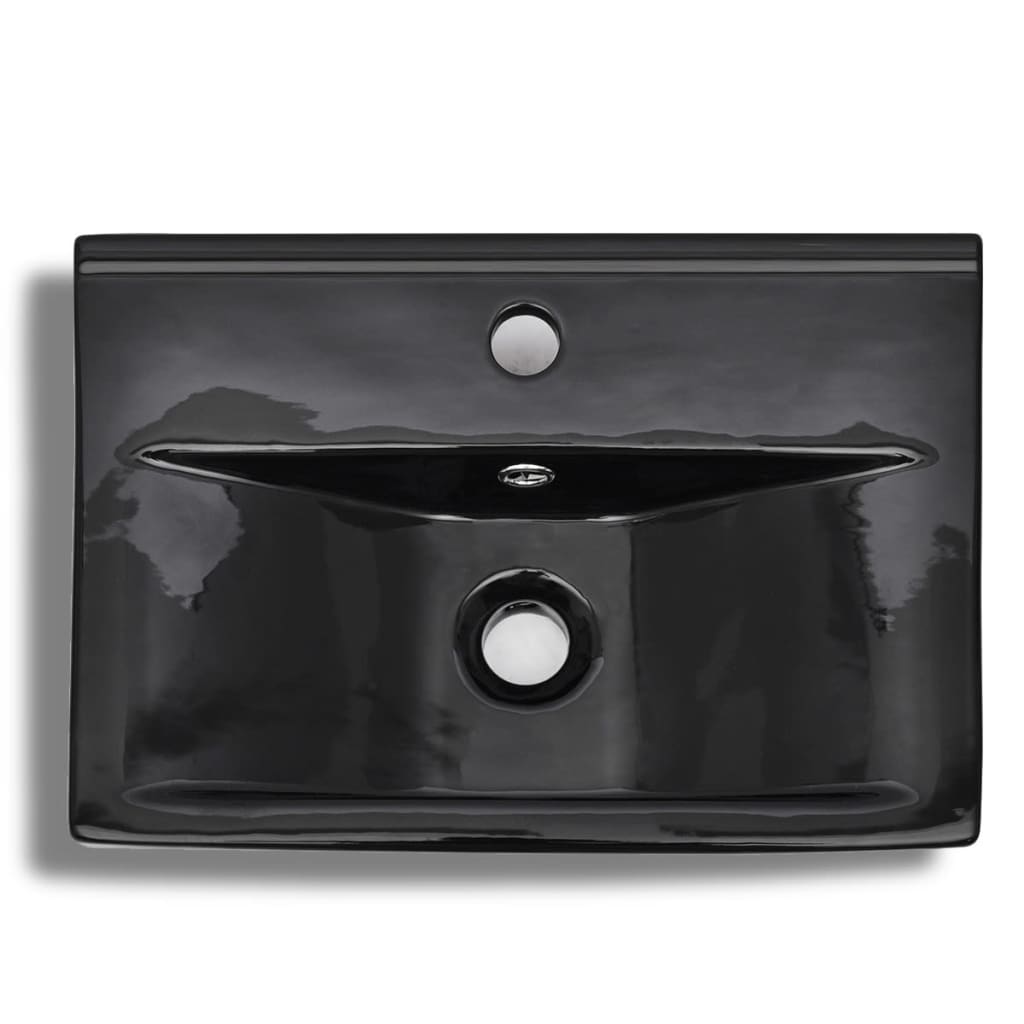 Ceramic washbasin, tap hole, overflow hole, black