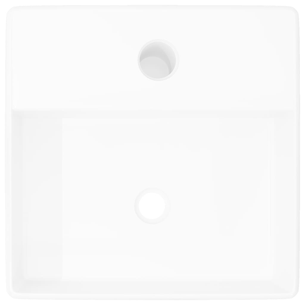 Ceramic basin with tap hole, white, square