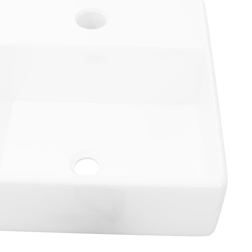 Ceramic basin with tap hole, white, square