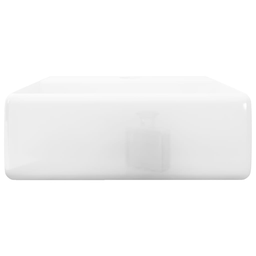 Ceramic basin with tap hole, white, square