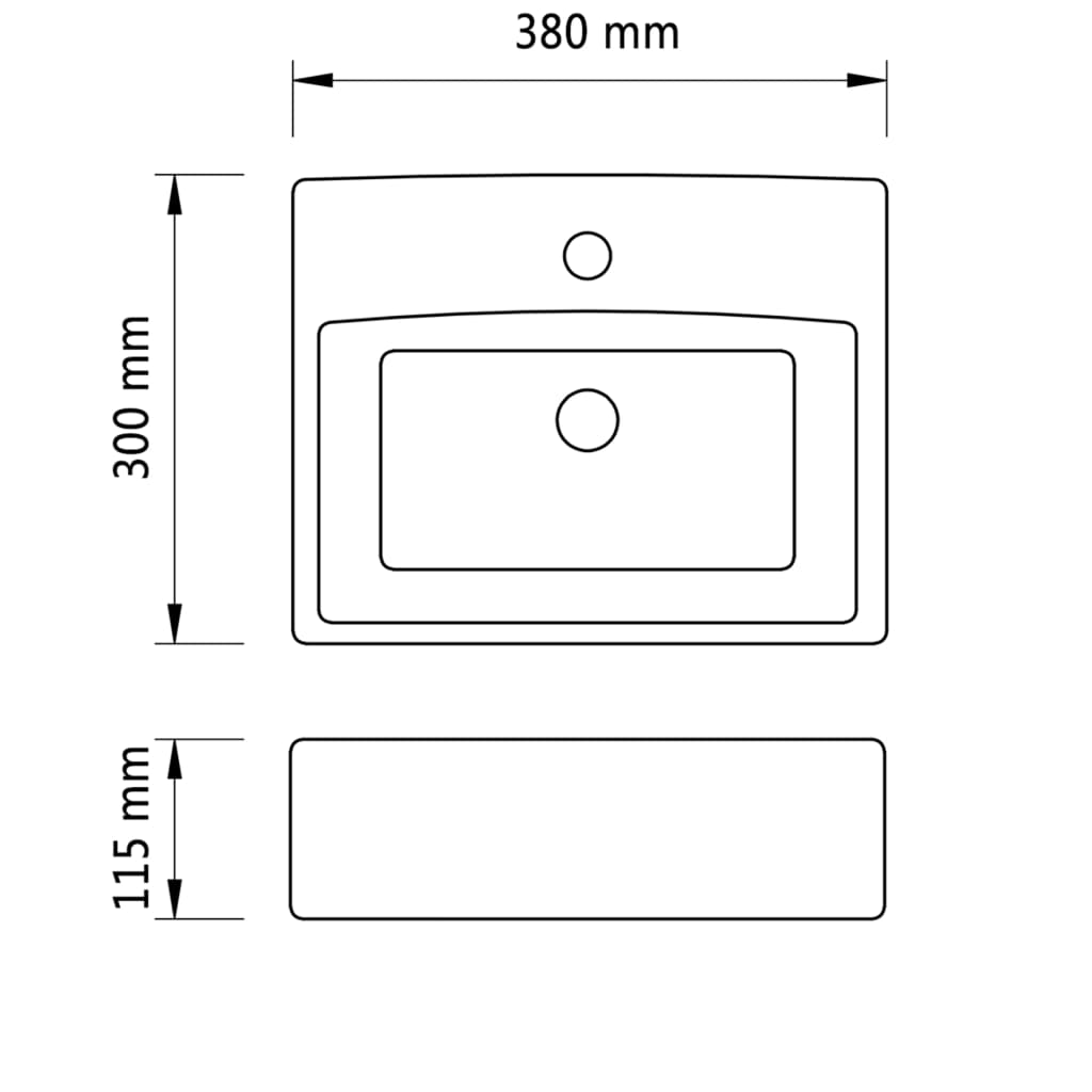Ceramic basin with tap hole, white, square