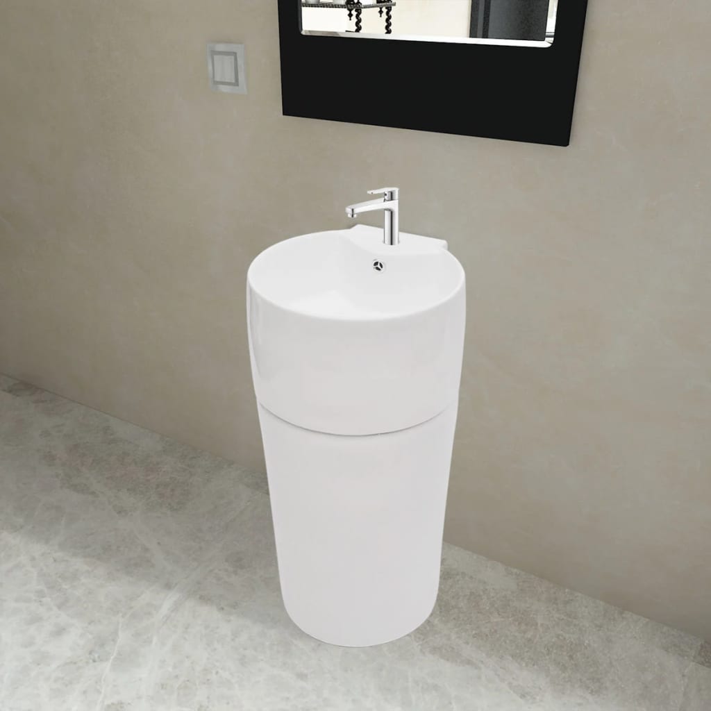 Ceramic counter-top washbasin, white, round