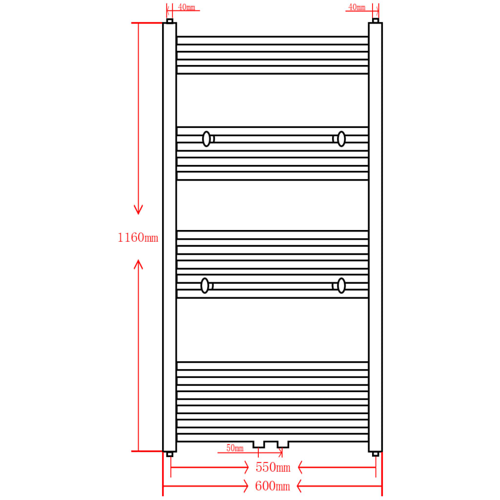 Radiators/dvielļu žāvētājs vannas istabai, pelēks, 600x1160mm