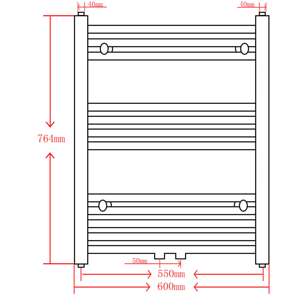 Bathroom radiator/towel dryer, black, 600x764mm