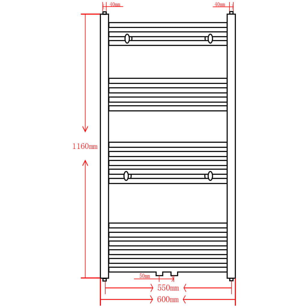 Radiator/towel dryer for bathroom, black, 600x1160mm