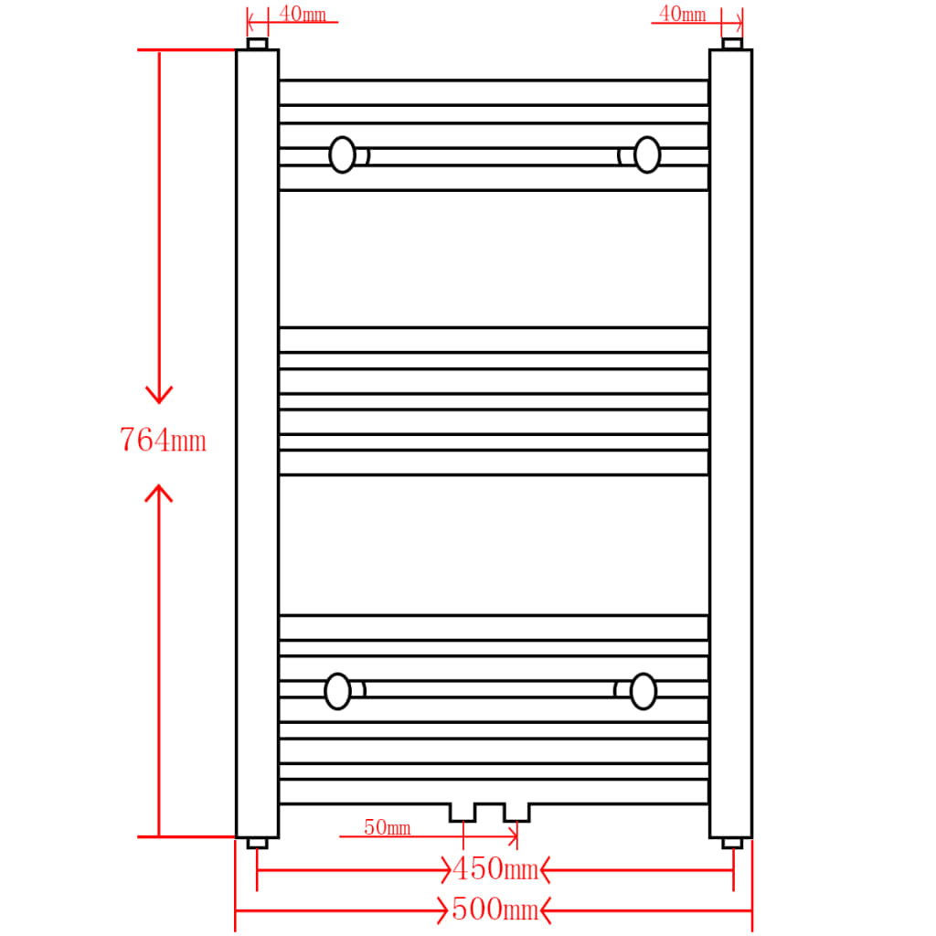 Radiators/dvielļu žāvētājs vannas istabai, melns, 500x764mm