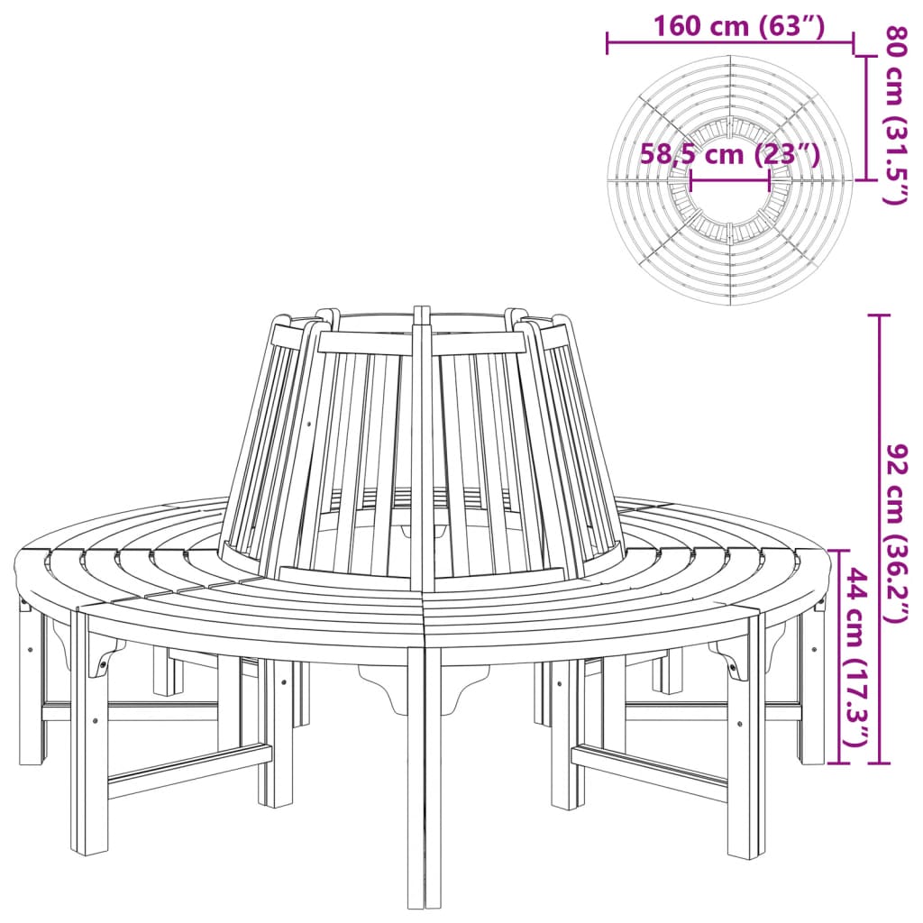 Suoliukas aplink medį, Ø 160 cm, mediena