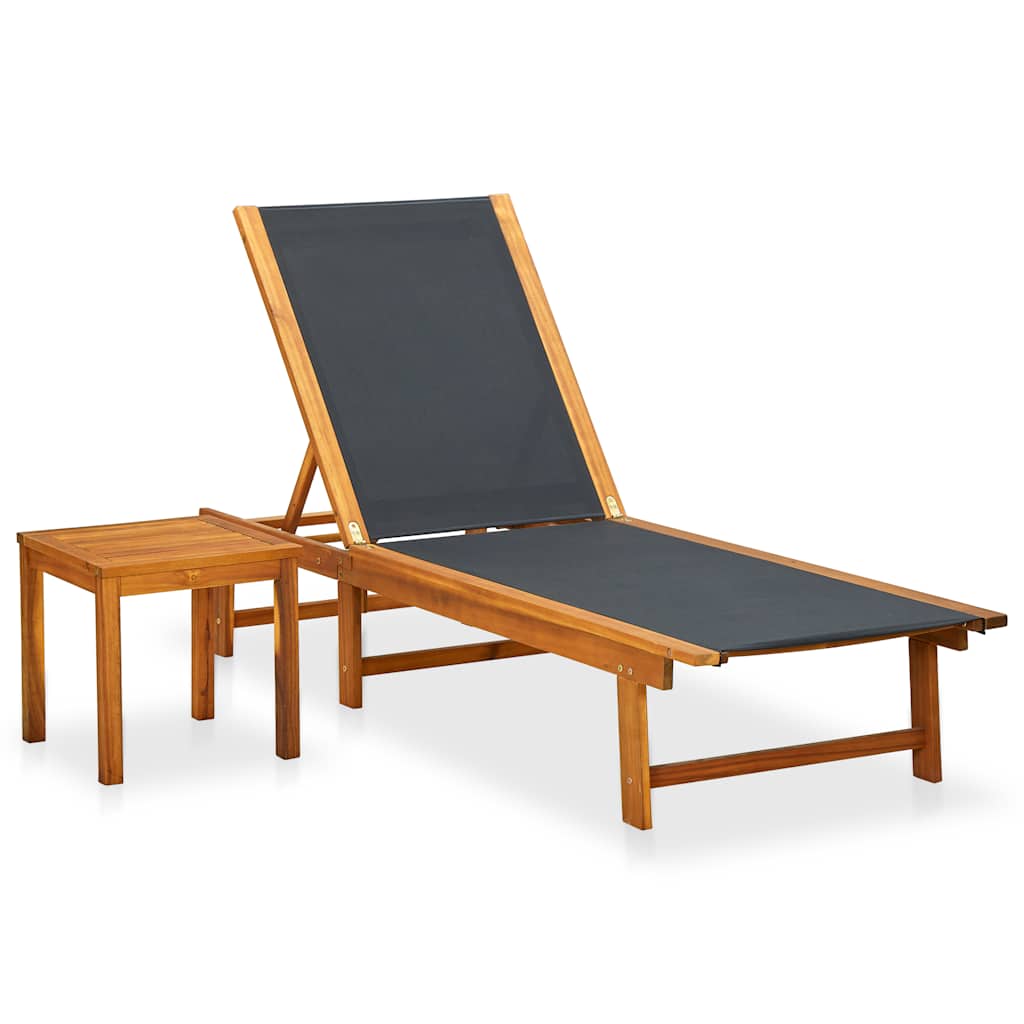 Sun lounger with table, acacia wood and textilene