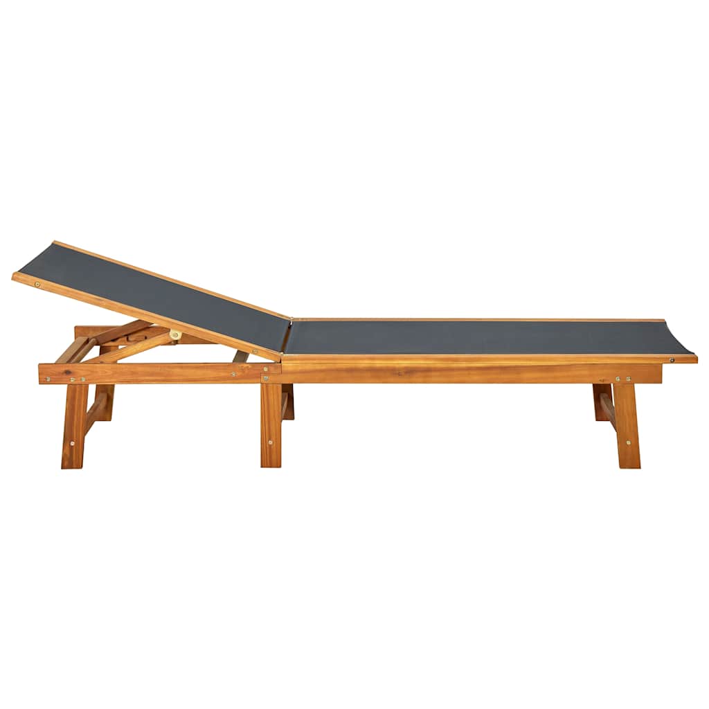 Sun lounger with table, acacia wood and textilene