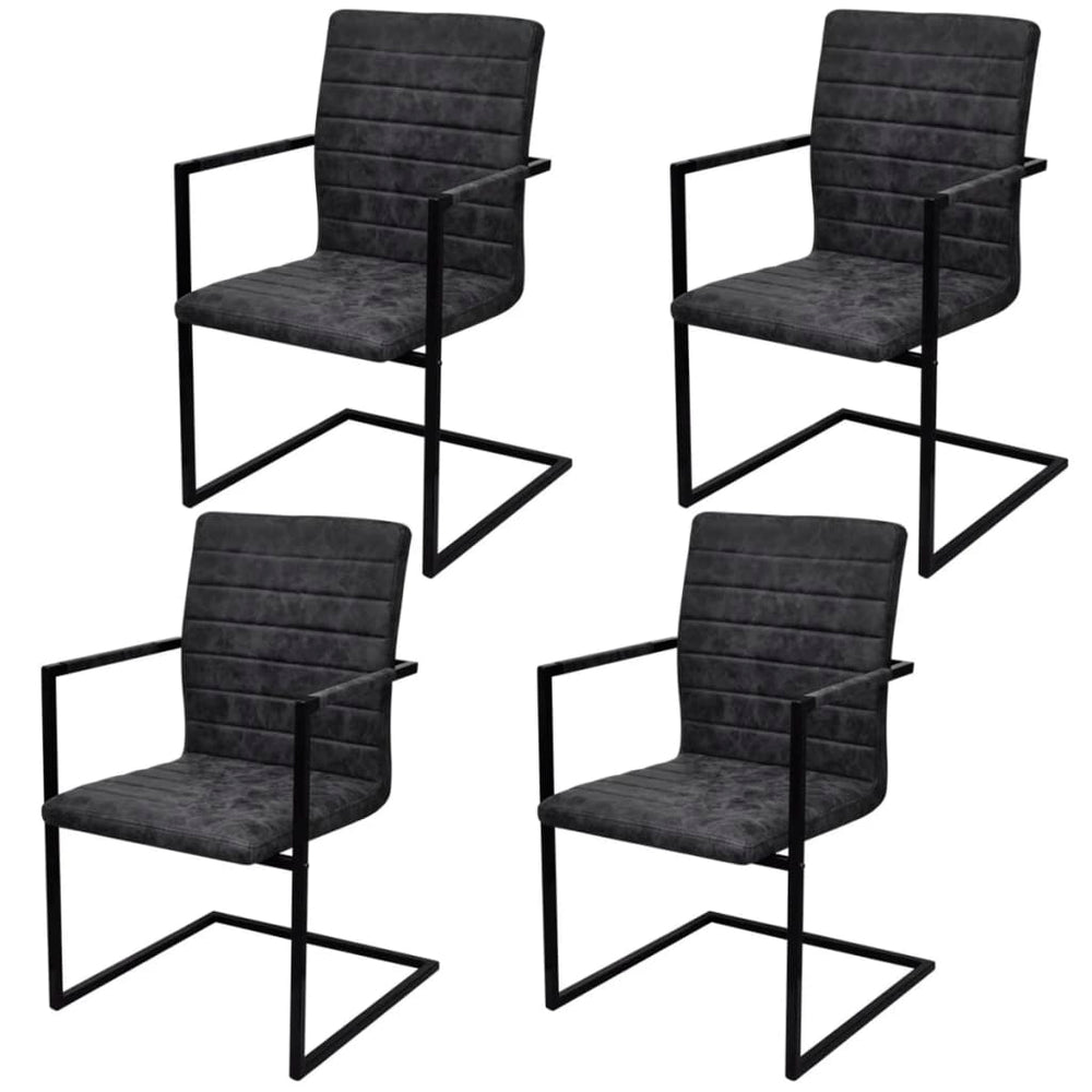 Cantilever Dining Chairs 4 pcs Black Artificial Leather