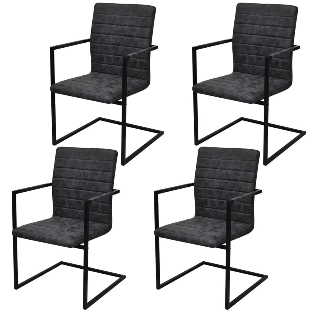 Cantilever Dining Chairs 4 pcs Black Artificial Leather