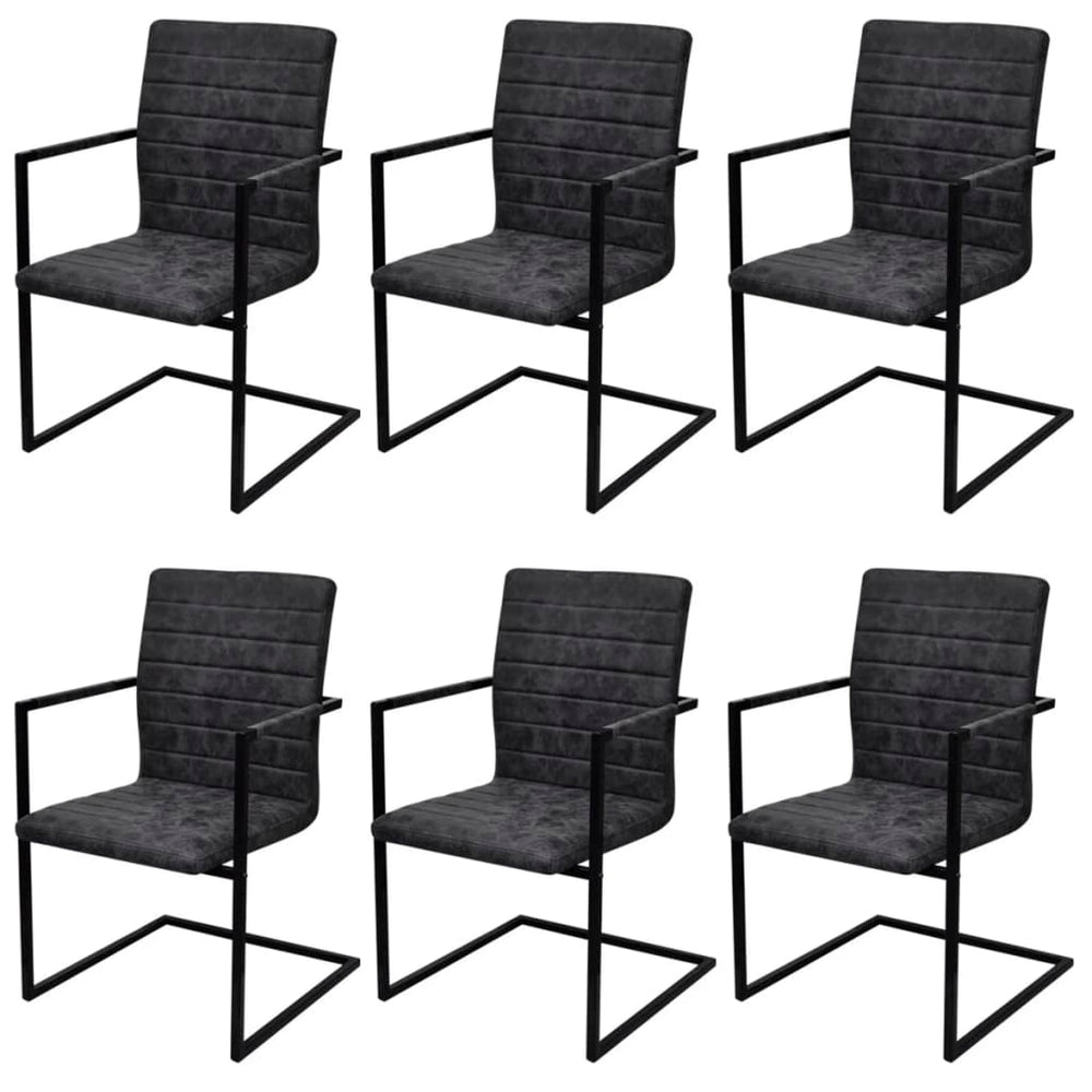 Cantilever dining chairs, 6 pcs., black, artificial leather