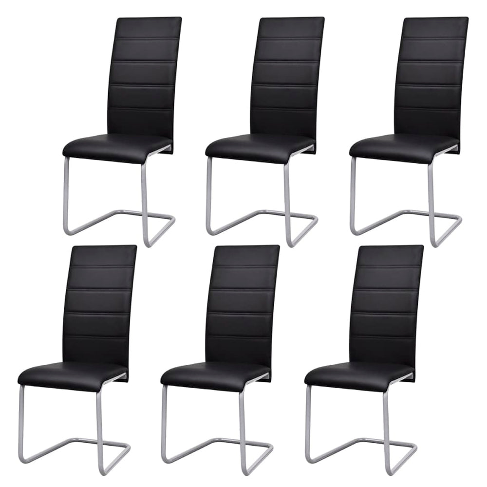 Cantilever Dining Chairs 6 pcs Black Artificial Leather