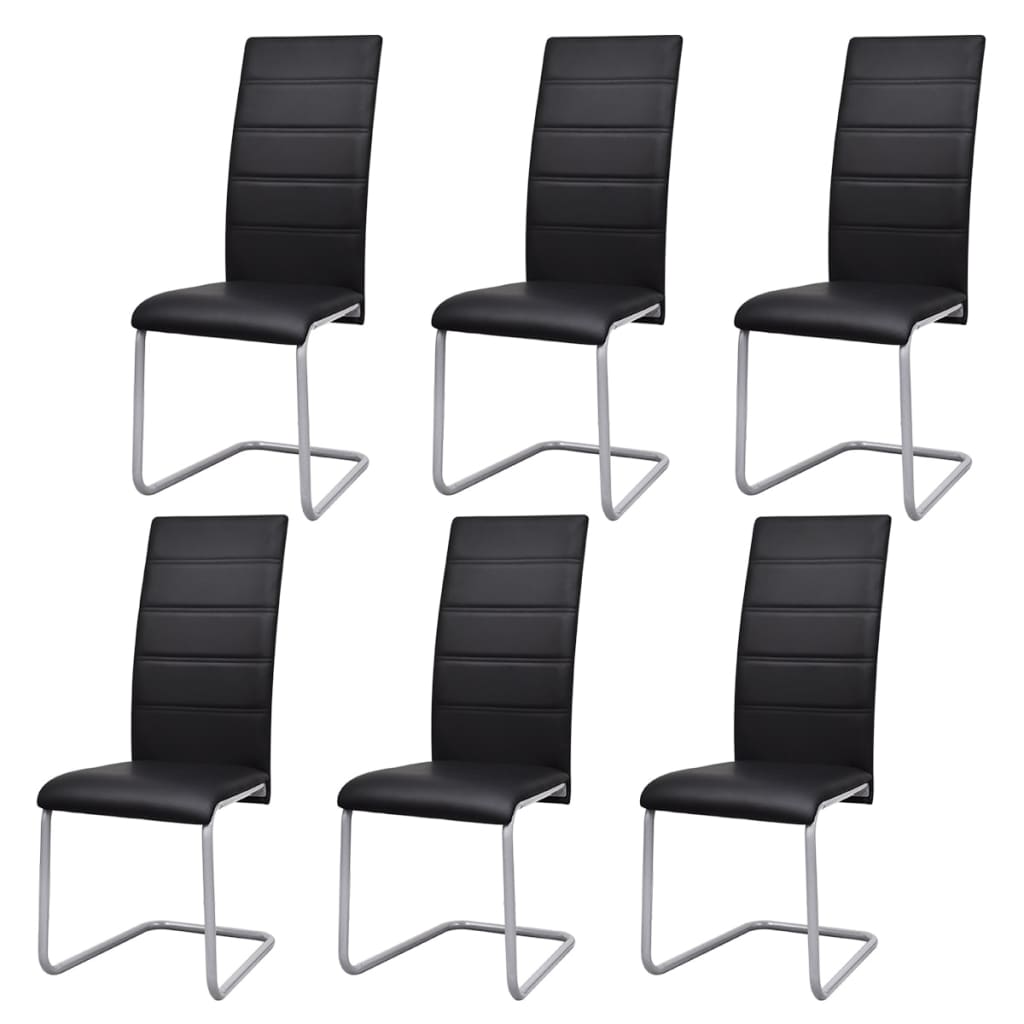 Cantilever Dining Chairs 6 pcs Black Artificial Leather