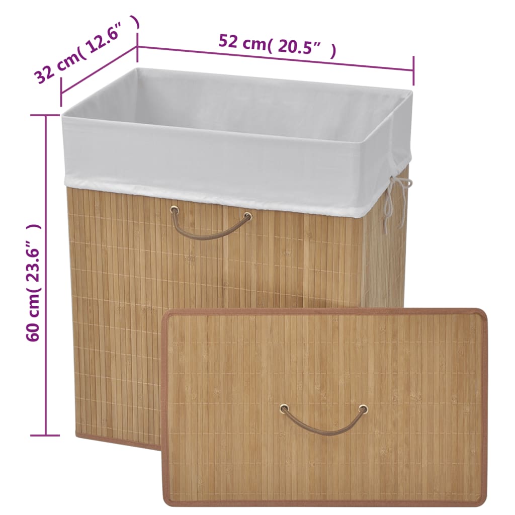 Laundry basket, natural color, bamboo, square