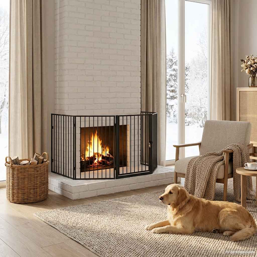Pet Fireplace Fence, Steel, Black