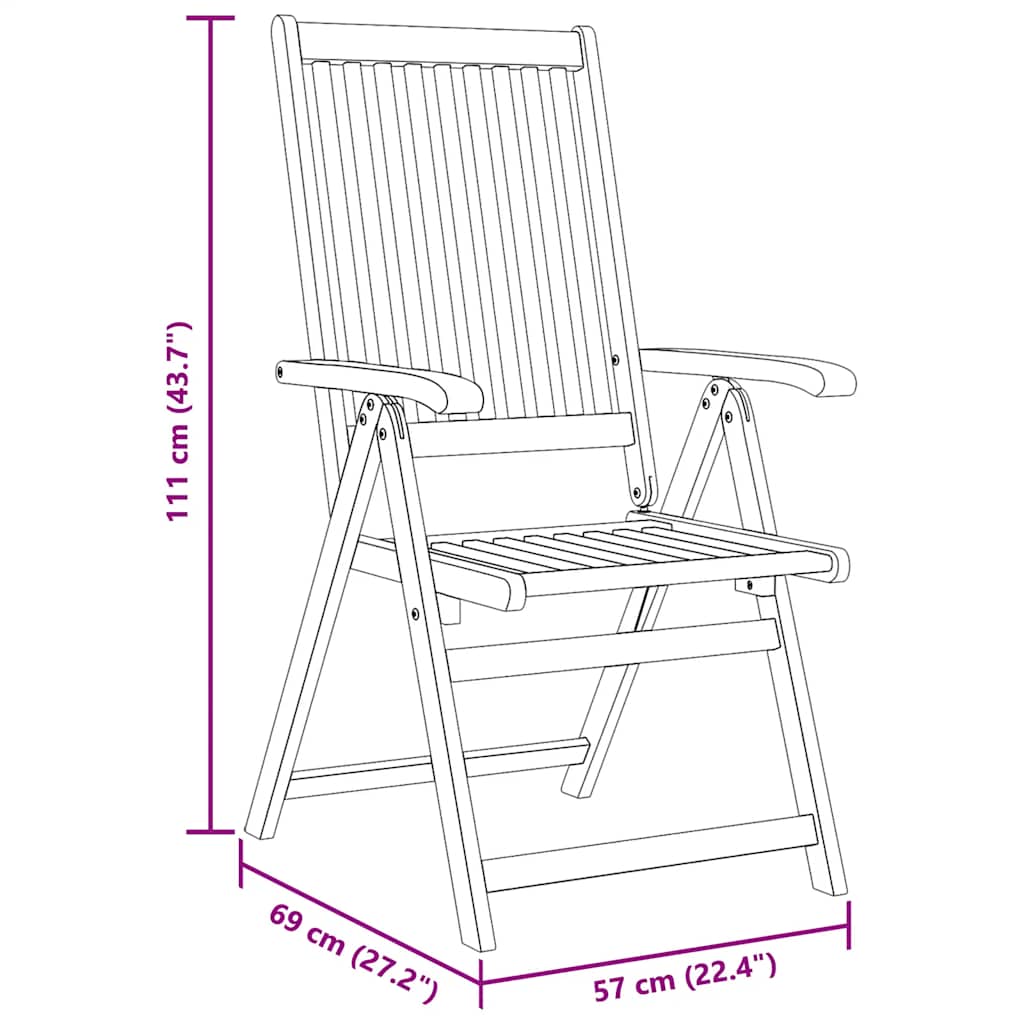 Folding Garden Chairs, 2 pcs, Acacia Wood, Brown