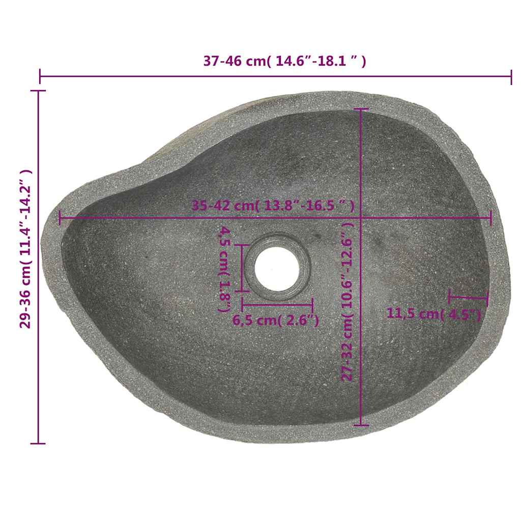 Praustuvas, (37-46)x(29-36)cm, upės akmuo, ovalo formos