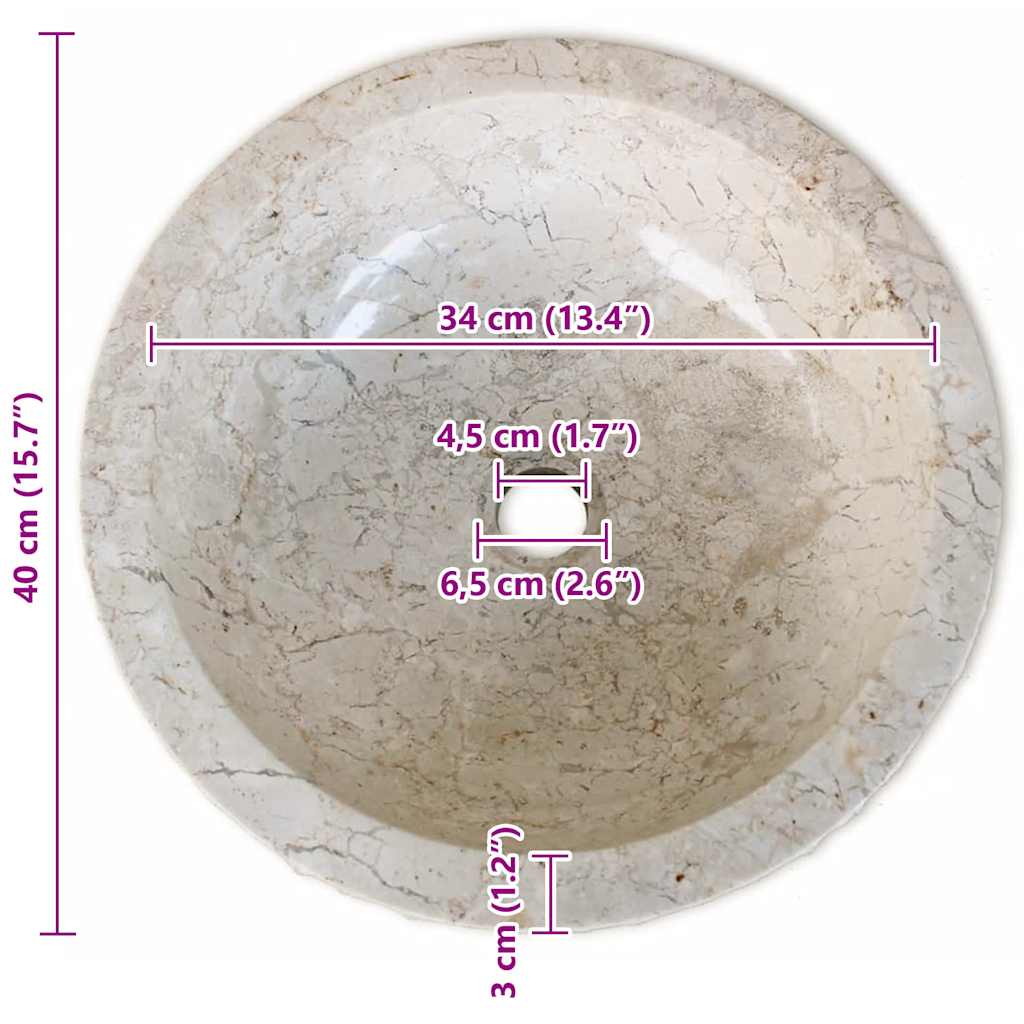 Sink, cream, 40 cm, marble
