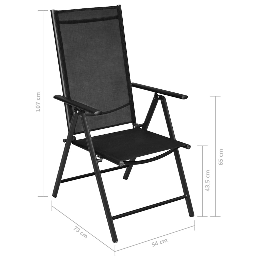 Folding garden chairs, 2 pcs., aluminum and textilene, black