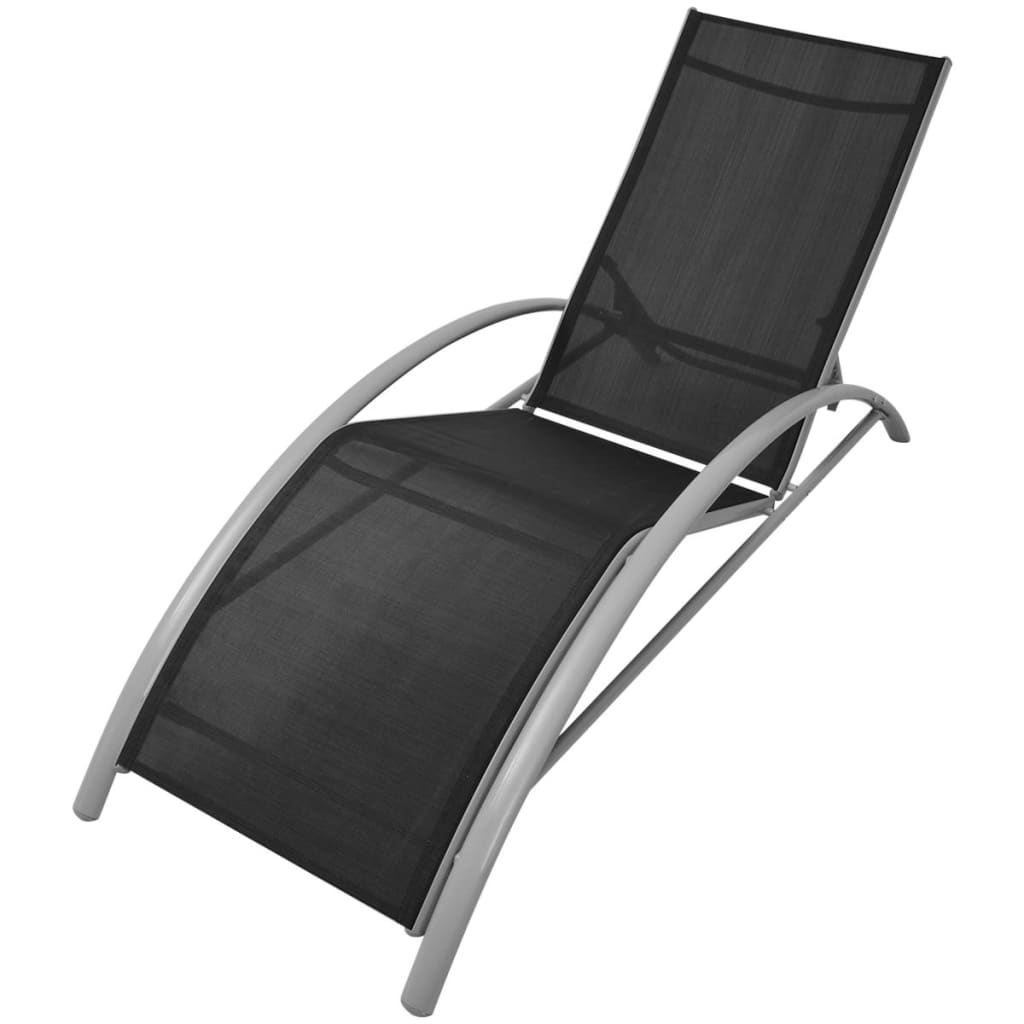 Sun lounger with parasol, aluminium, black