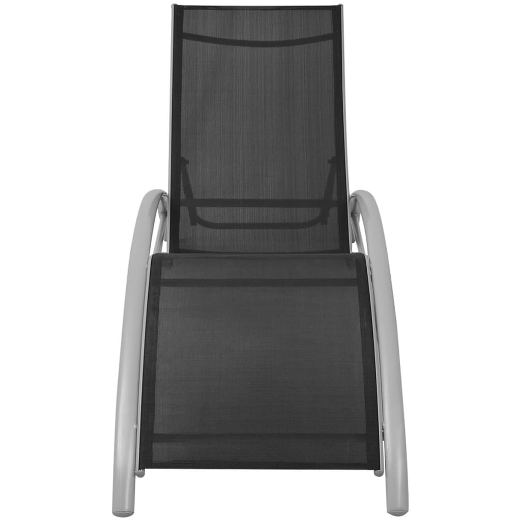 Sun lounger with parasol, aluminium, black