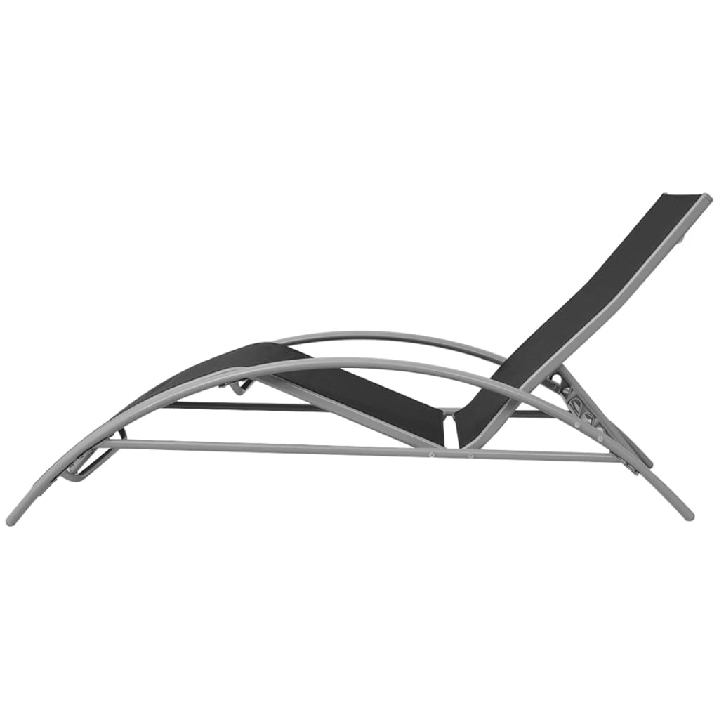 Sun lounger with parasol, aluminium, black