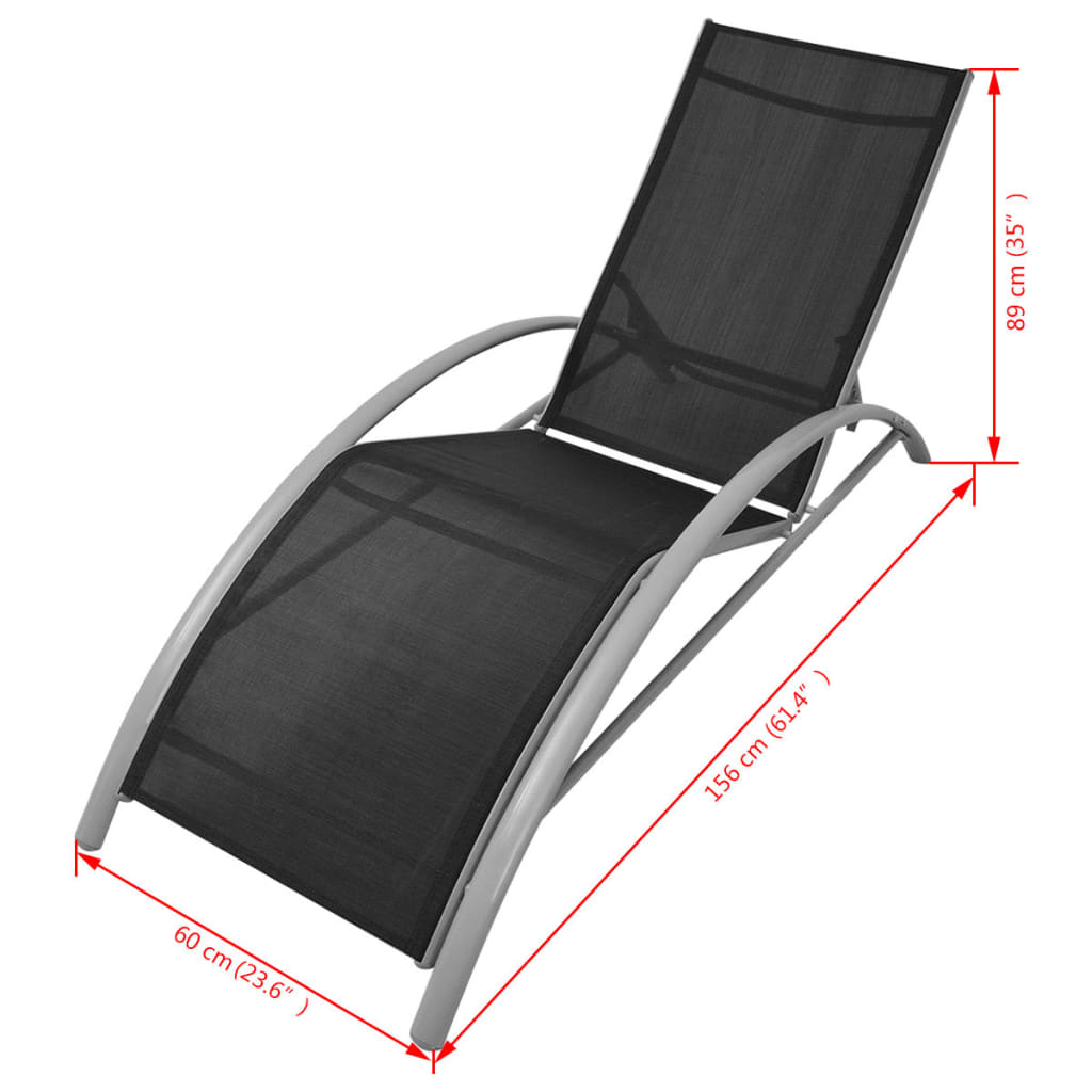 Sun lounger with parasol, aluminium, black