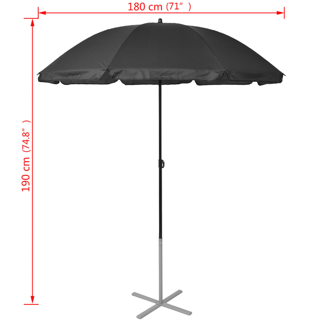 Sun lounger with parasol, aluminium, black